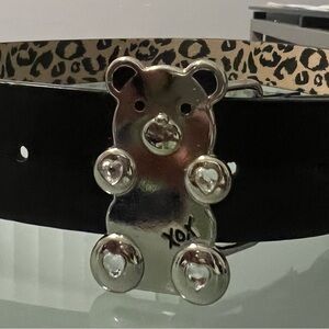 Betsy Johnson Black Belt with Leopard Print On Inside. Silver Bear Buckle.